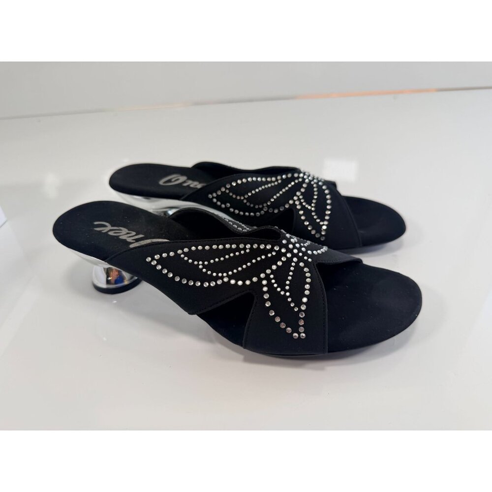 NEW Onex Rhinestone Butterfly Black Silver Chrome Wedge Heel Sandal 7M - Picture 11 of 12
